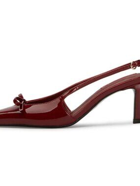 Caradise Women Burgundy Bow Pointed Toe Kitten Pumps Sexy Backless Stiletto Heel